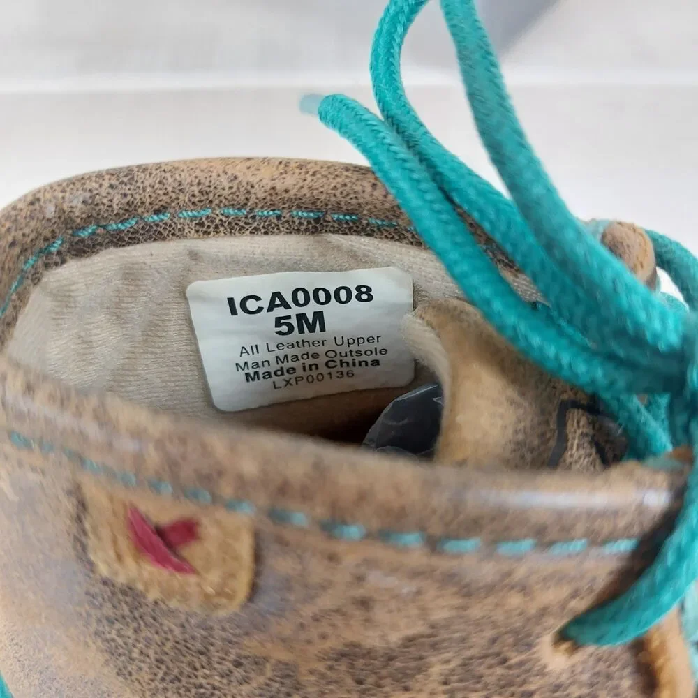 Twisted X Infant Bomber Driving Mocs Size 5M Brown Teal Accents Leather